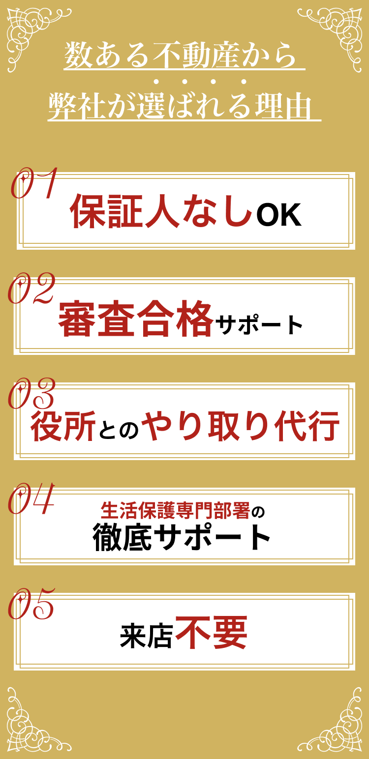 連帯保証人なしOK|審査合格サポート|役所とのやり取り代行|生活保護専門部署の徹底サポート|来店不要